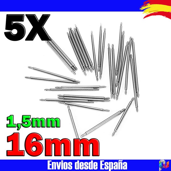 5x PASADOR CORREA DE RELOJ 16mm (Diámetro 1,5mm) acero inoxidable Reparación