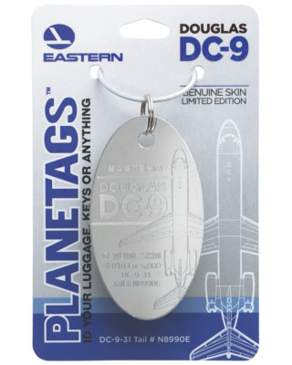 Eastern Airlines Douglas DC-9 Tail #N8990E Genuine Aluminum Plane Skin Bag Tag