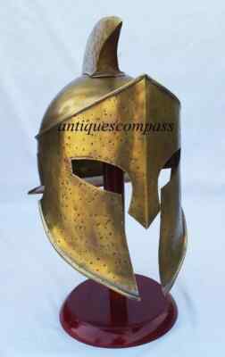 Antique SPARTAN Helmet Armor Medieval Greek WITH WOODEN STAND Halloween Gift