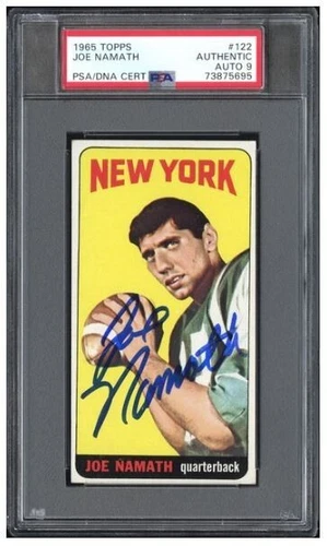 1965 Topps Joe Namath Signed Rookie Football Card #122 PSA/DNA 9 Certified HOF