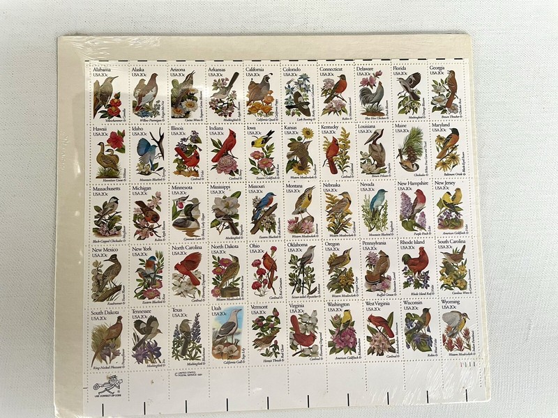50 State Birds and Flowers Mint Set: USPS Item 801, 20c STAMPS, mounts, SEALED