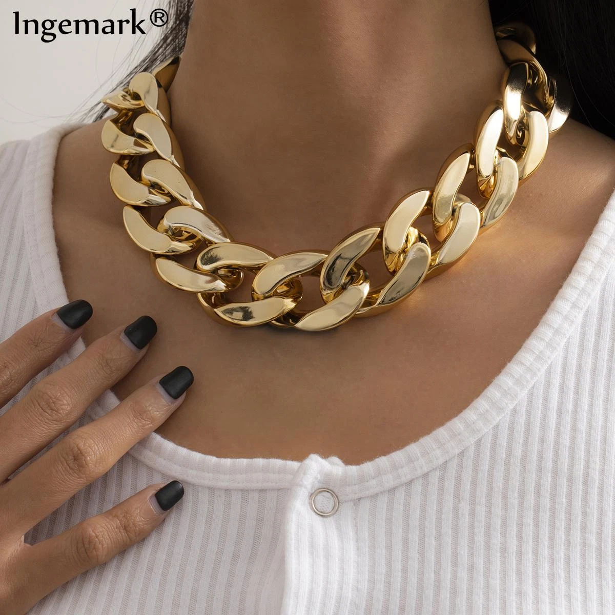 Chunky Link Chain Necklaces 1pc Cuban Choker Chains Necklace Women Jewelry Big