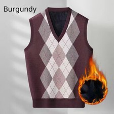 Men Thermal Knit Vest Sweater Argyle Thick V-Neck Pullovers Jumper Knitwear Soft