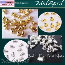  Earring Backs Gold  or Silver Plated Stopper Bullet Ear Post Nuts US SELLER