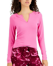 Jenni Women's Split V-Neck Long-Sleeve Pajama Top, Pink Tease, Medium