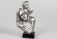 716101 BüSte Paar Silber Auf Schwarzem Sockel 15 X 30Cm Kunsthandwerkliche Deko