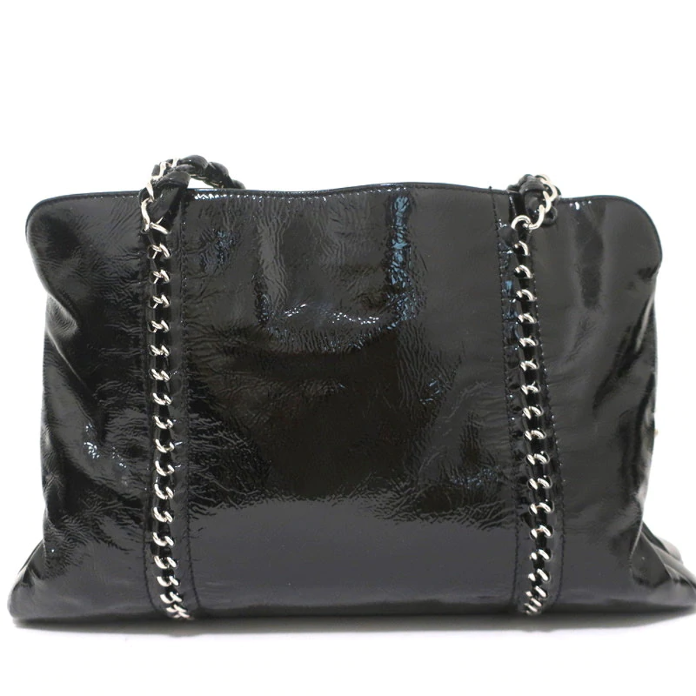 Chanel 2007 Luxe Ligne Tote Black Patent Leather Chain Strap Chanel 2007 Luxe Ligne Tote Black Patent Leather Chain Strap