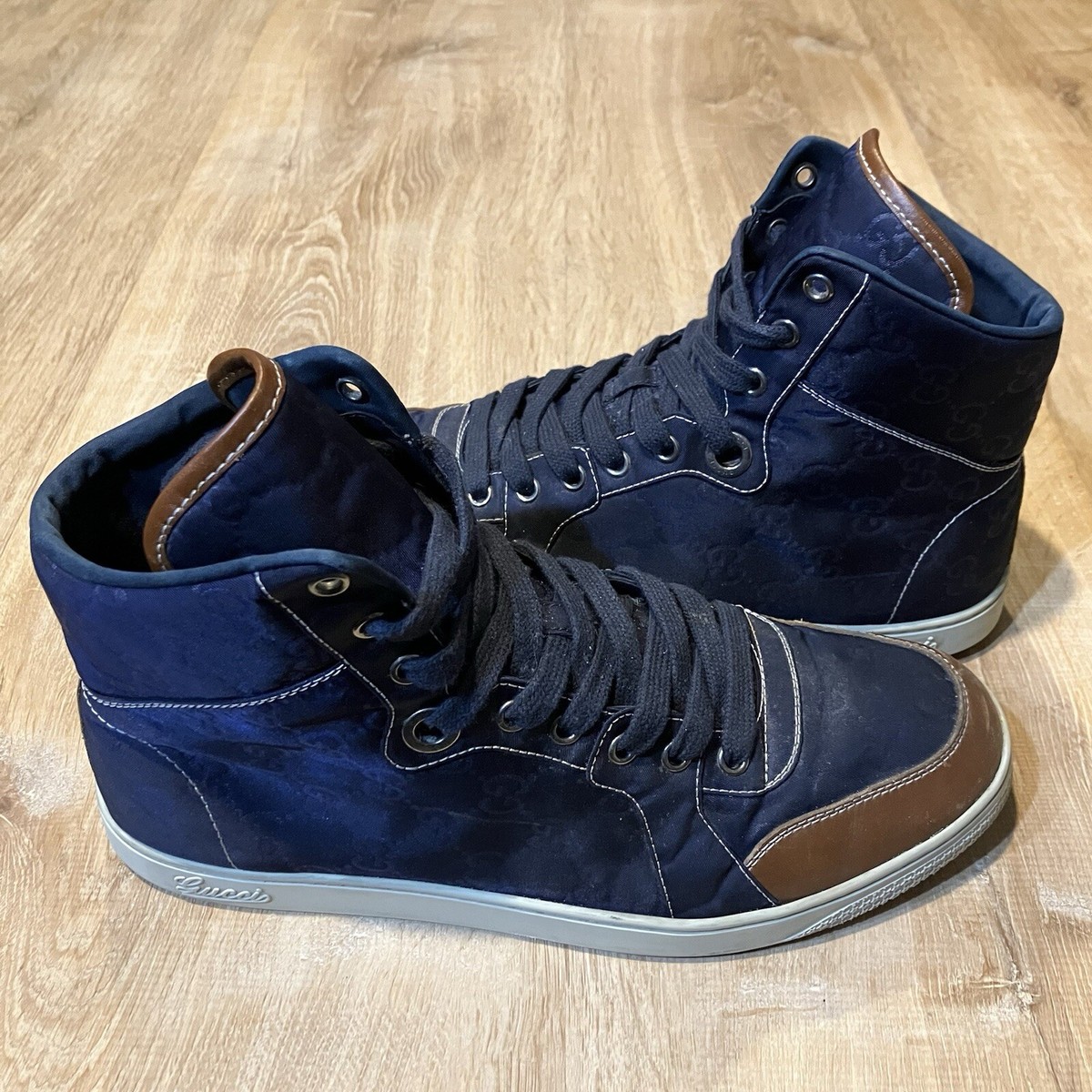 Gucci High Top Sneakers GG Blue Canvas Monogram CLEAN Logo 283484 Mens Size 8.5 Gucci High Top Sneakers GG Blue Canvas Monogram CLEAN Logo  main image 4