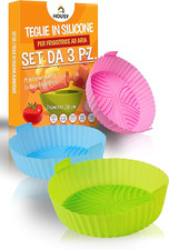 3 Teglie per Friggitrice Ad Aria, Contenitori in Silicone per Cestello 20X20Cm