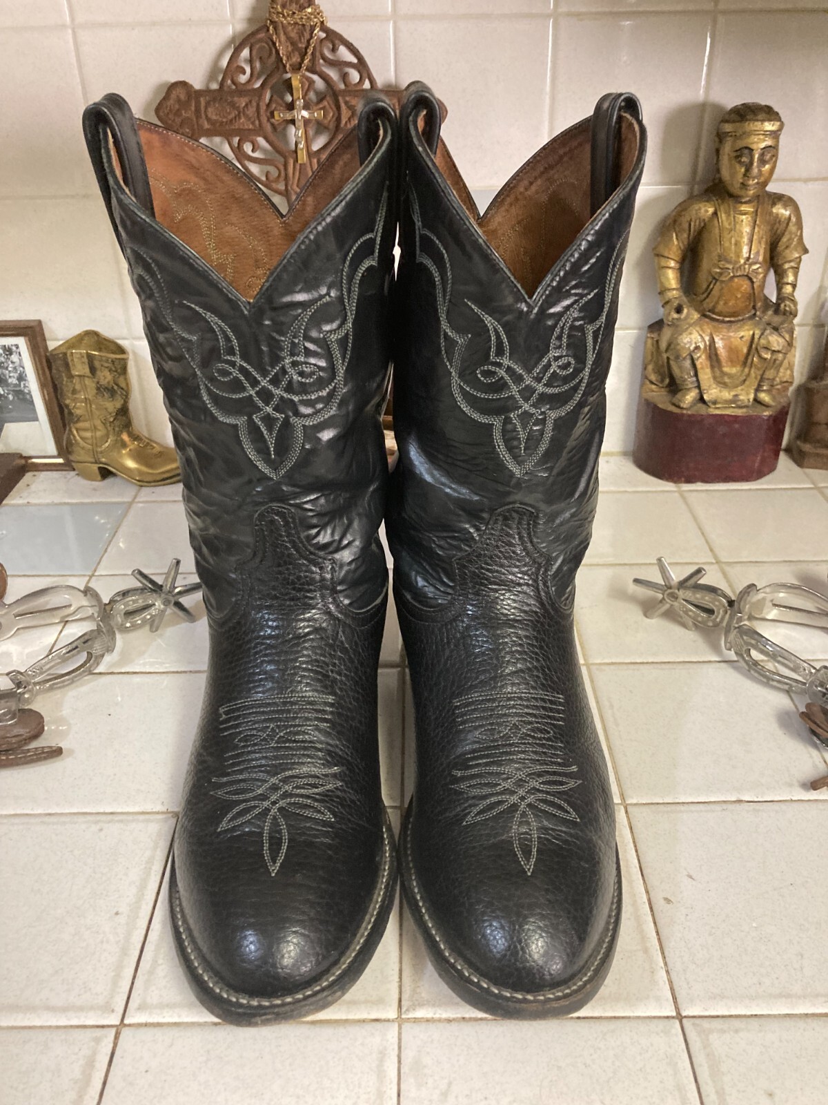TONY LAMA VINTAGE USA ROCKABILLY WESTERN COWBOY TRAIL BOSS BULLHIDE BOOTS 8.5 D