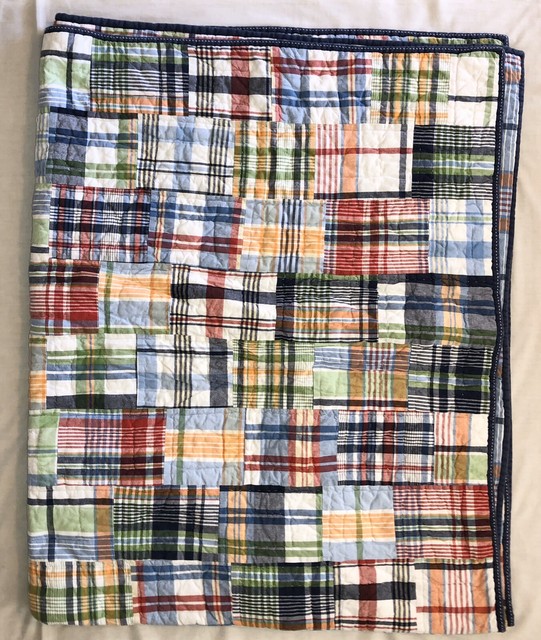 Pottery Barn Kids Twin Madras Plaid Patchwork Reversible Quilt For