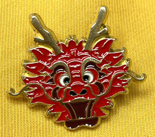 NWOT Dragon Face Lapel Pin Brooch Red Enamel Gold Toned Fairytale Fantasy