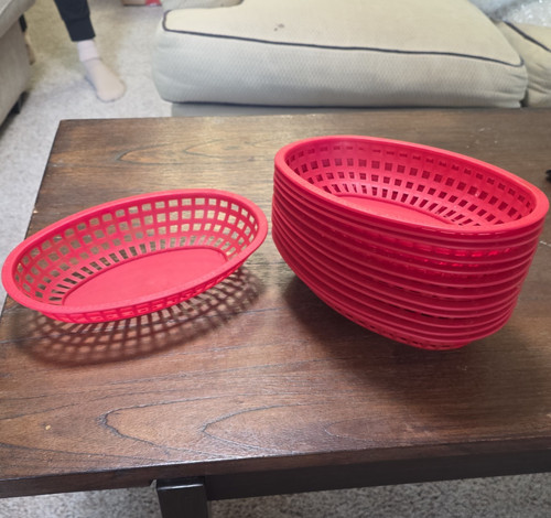 13 Red Plastic Oval Fast Food Serving Baskets, Stackable