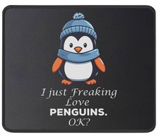 Pawpy Mate Funny Cute Penguin Mousepad - Office 7.8L x 9.5W inches, Black