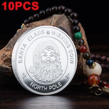 10pcs Merry Christmas Noel Souvenirs Collection silver Wishing Santa Claus Coin