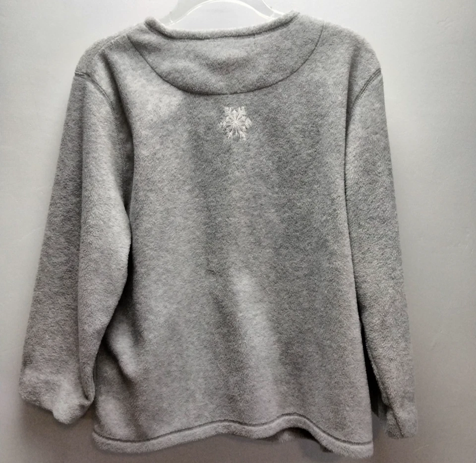 Suéter Stephanie Rogers Gris L Bordado Rojo Cardenal Pájaros Invierno Vellón Foto 3 de 4