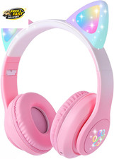 Cat Ear Kids Bluetooth Headphones for Girls Children Teens, LED Light
