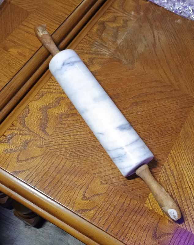 Vintage Marble Rolling Pin w/ Wood Handles White/Gray 18in Model 4050