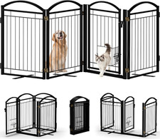 Metal Freestanding Dog Gate with Cat Door for Indoor  Outdoor,30" Tall Foldable