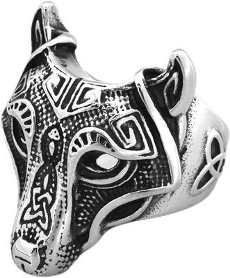 #ad 3pc Fenrir Wolf Head Ring 316L Stainless Steel Norse Scandinavian Viking Jewelry $3.99