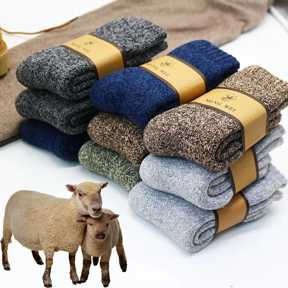 Men’s Thick Wool Socks Winter Warm Thermal Fleece Crew Socks Soft Casual
