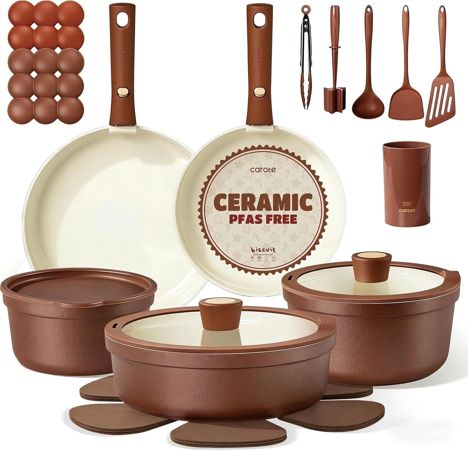 Juego de Ollas y Sartenes de Ceramica Cocina Antiadherente Utensilios