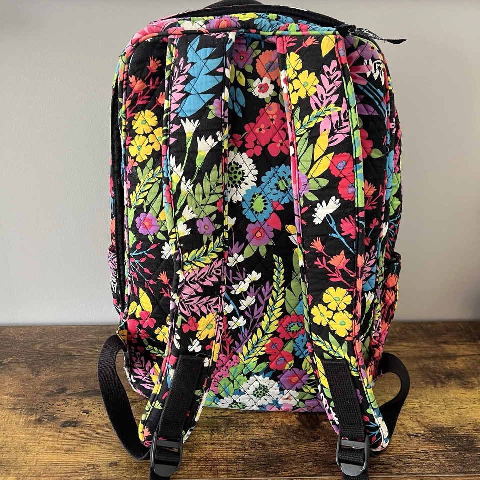 Vera Bradley Field Flowers Floral Quilted Campus Large Backpack Padded Laptop - Image 2 of 4
