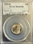 1950-D Silver Roosevelt Dime 10c Coin PCGS Certified MS66FB Full Bands Denver
