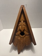 2Wood Spirit rustic Hand Carved Bird House Birdhouse signed.