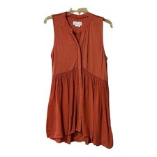 Anthropologie Womens Orange Sleeveless Crinkle Tunic Dress Size Small