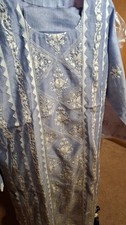 Women's Blue Embroidered Kurta Traditional Long Sleeve