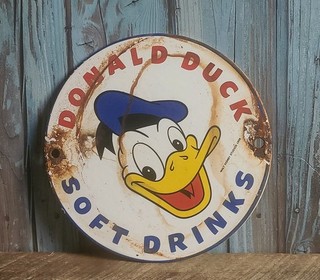 Vintage 1958 Disney Studios Donald Duck Soft Drinks Porcelain Metal Soda Sign