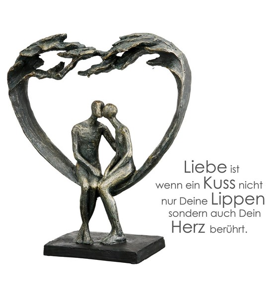 Gilde Dekoobjekt 37953 Skulptur Herz Kiss Under Tree Kunstharz Bronzefarben 30 C-image