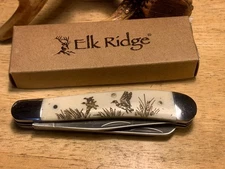 Elk Ridge white Smooth Bone Trapper - Duck 4" Pocket Knife ER220DK