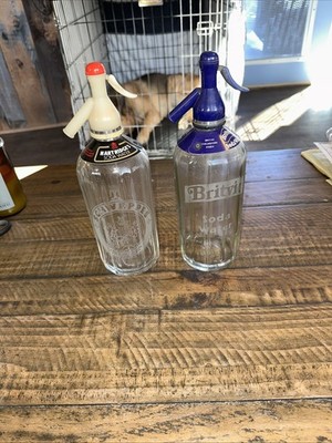 Lot Of 2 Vintage Schweppes Britvic Soda Water Glass Bistrot Siphon Seltzer