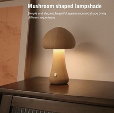 LED Night Light with Touch Switch Wooden Cute Mushroom Light Bedside Lamp 5 