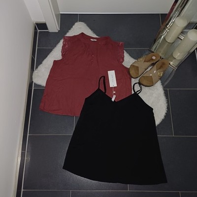 Neu sommer set M L 40 42 Blusenshirt spitze Only Trägershirt schwarz Satinshirt 