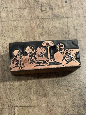 Printing Letterpress Print Block Antique Copper Group Of People Reading (2810)