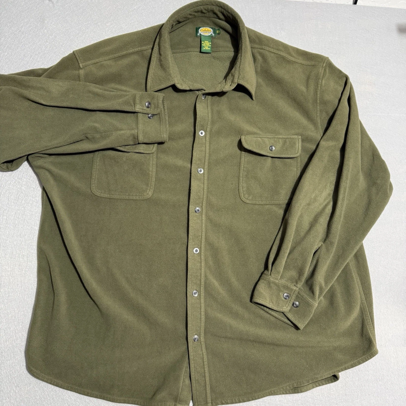 Cabelas Green Fleece Cotton Long Sleeve Button Up Outdoor Shirt Men 3XLT Tall