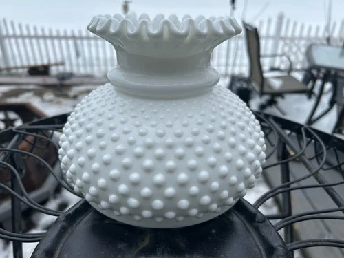 Vintage FENTON Milk Glass Hobnail 8" Lamp Shade Crimped Top Fits 7" Fitter Ex Cd