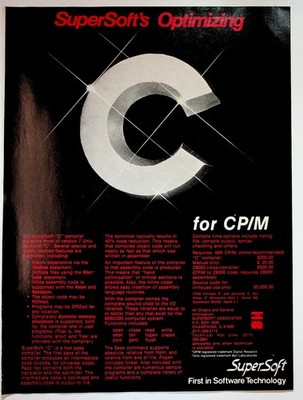 SuperSoft Optimizing C Compiler Print Advertisement for CP/M Vintage