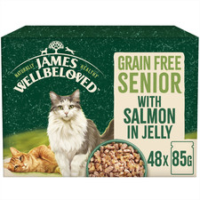 48 x 85g James Wellbeloved Grain Free Senior Cat Food Pouches Salmon in Jelly 7.35 per kilo