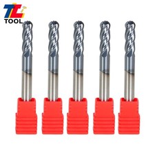 5-Pcs Carbide End Mill 1/4" 4 Flute Ball Nose 2-1/2" Overall Length -TIALN COATE