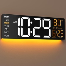 EASYERA 16.5" Large Digital Wall Clock with Anti-Glare Display, Large, Black 