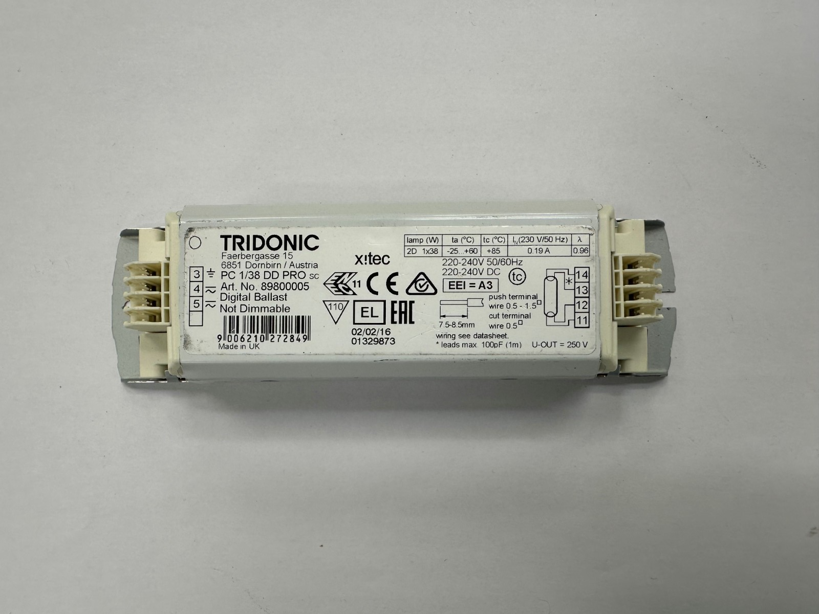 Tridonic 89800005 - PC 1/38 DD PRO sc 38W 4Pin 2D HF Ballast