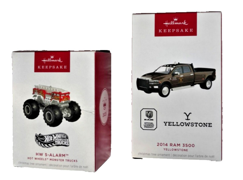 2-2025 New Hallmark Ornaments /2014 RAM 3500 /Yellowstone & HW 5-ALARM HOT WHEEL