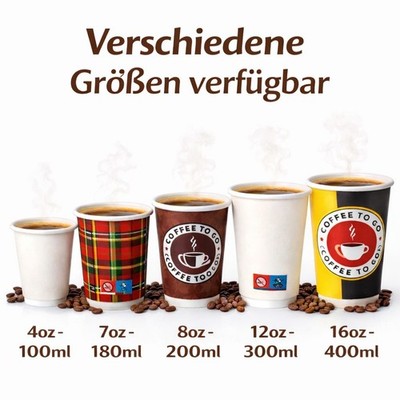 Coffee To Go Becher Kaffeebecher Pappbecher Einwegbecher 4oz 7oz 8oz 12oz 16oz
