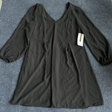 Nine West Dress Womens Medium Black V Neck 3/4 Sleeve Shift Open Back Cocktail