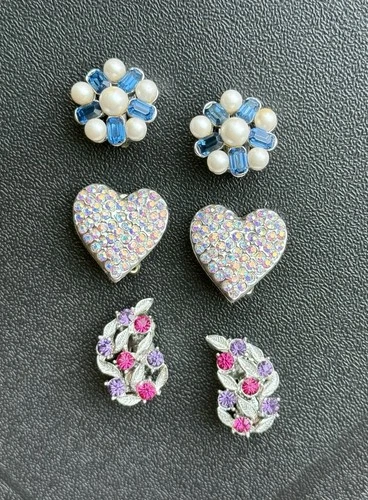 Vintage Colorful Clip On Earrings Costume Jewelry Lot JUDY LEE LISNER Rhinestone