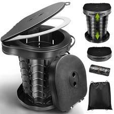 Toilette Portable Camping avec Couvercle, WC Portable avec Sac Poubelle, Toil...